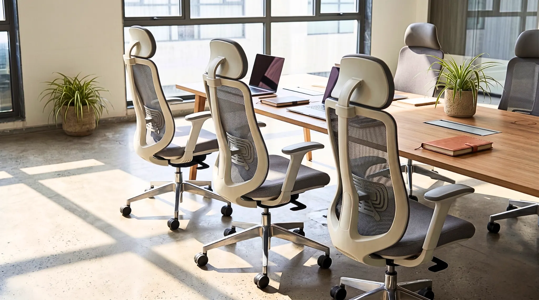 Ergonomic mesh office chair in a bright workspace
